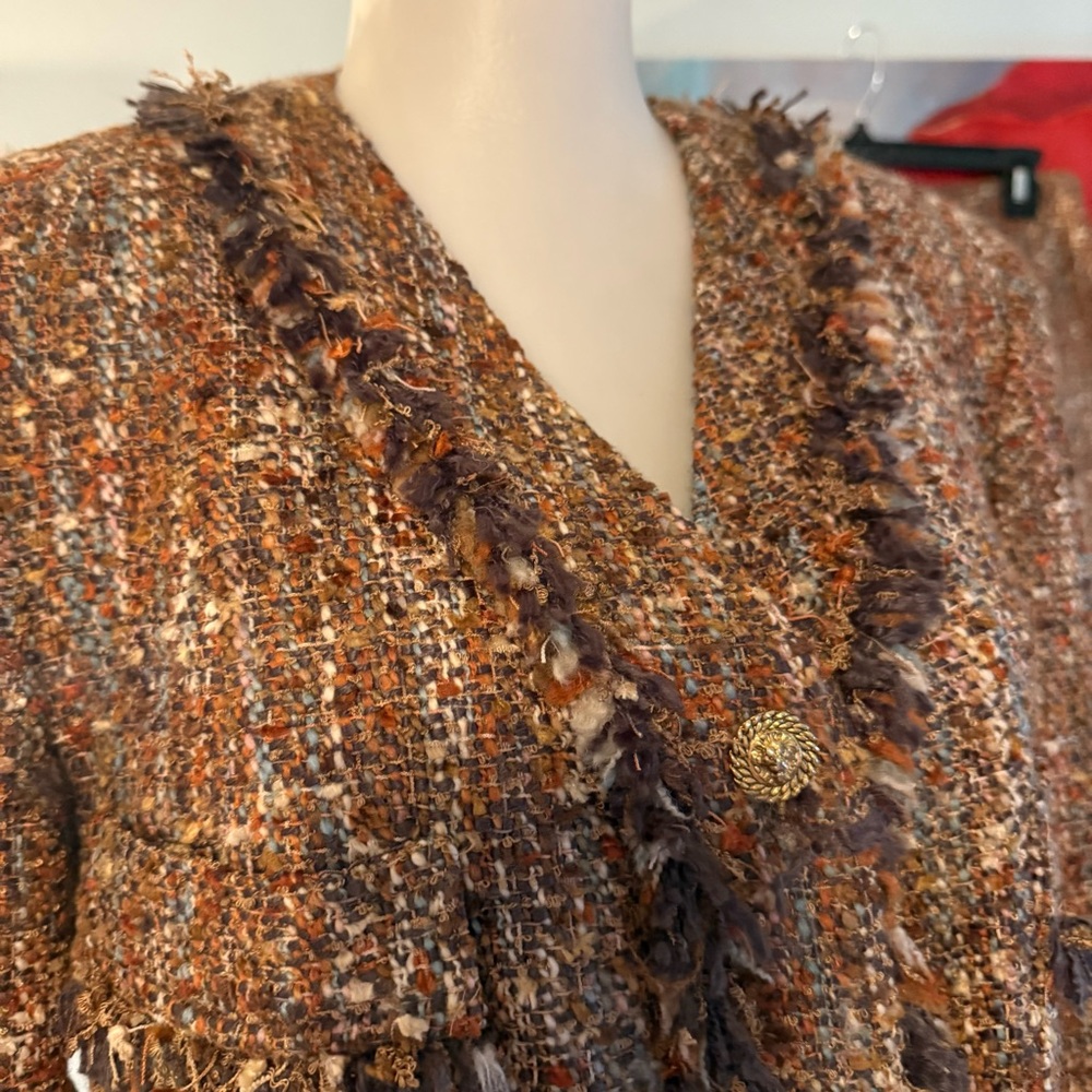saks fifth avenue Folio Suit jacket Skirt Set tweed Size 8 (blazer 10) Wool USA - Picture 3 of 11
